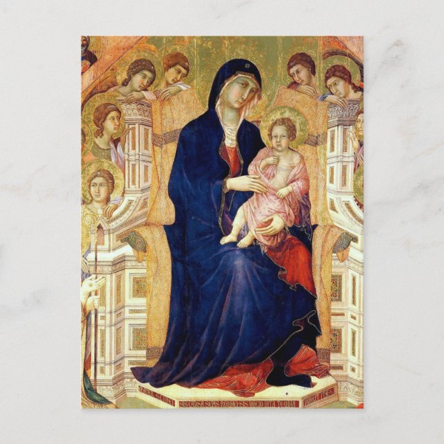 Postal Maestà, detalle de Madonna y niño en el trono (Anverso)