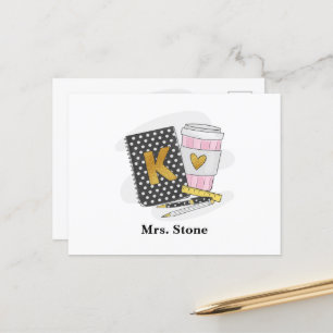 Postal Maestra de jardín de infantes Cuaderno negro Café 