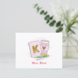 Postal Maestra de jardín de niños Libro Preppy Punto Rosa
