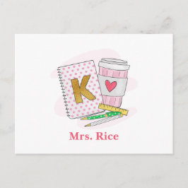 Postal Maestra de jardín de niños Libro Preppy Punto Rosa