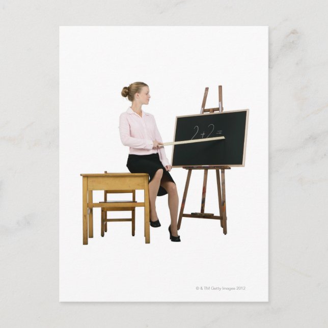 Postal Maestra señalando a su líder en Chalkboard (Anverso)