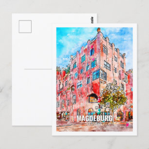 Postal Magdeburg Alemania Famoso Travel Place Watercolor