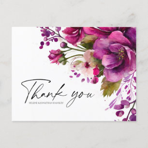 Postal Magenta Pink Bold Boda Floral Moderno Gracias
