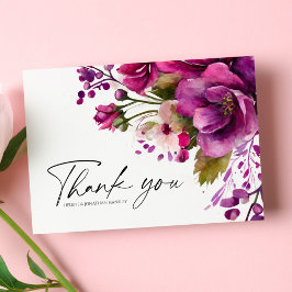 Postal Magenta Pink Bold Boda Floral Moderno Gracias