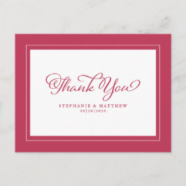Postal Magenta Red White Elegant Boda Moderno Gracias