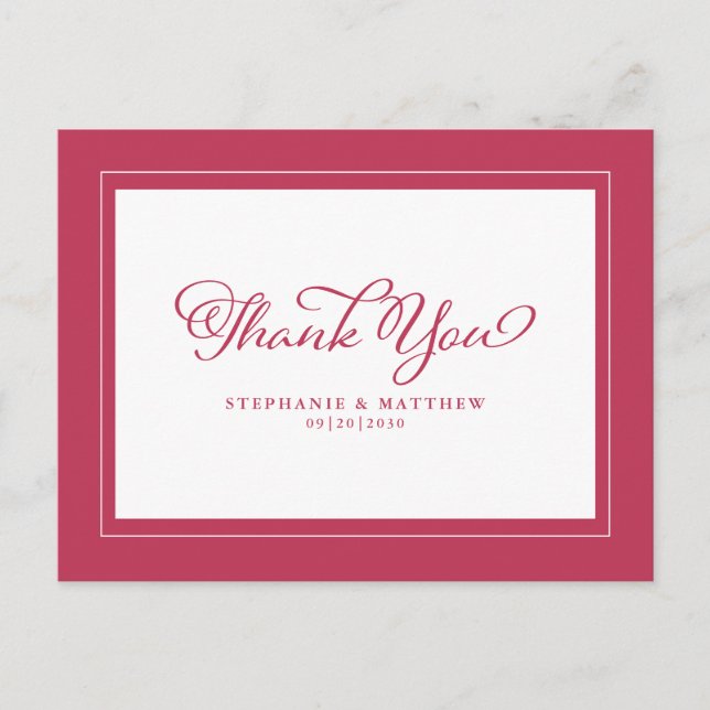 Postal Magenta Red White Elegant Boda Moderno Gracias (Anverso)