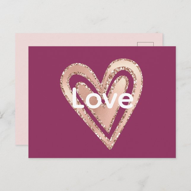 Postal Magenta Rubor Pink Heart Love (Anverso / Reverso)