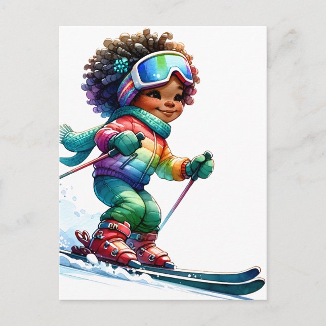 Postal Magia de chica negra esquíadora melanina chicas de (Anverso)