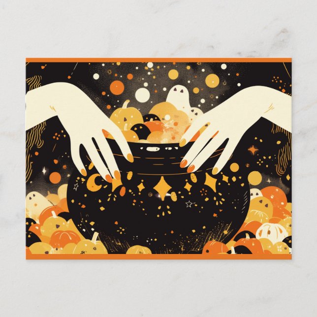 Postal Magia de la Bruja en Halloween Cauldron (Anverso)