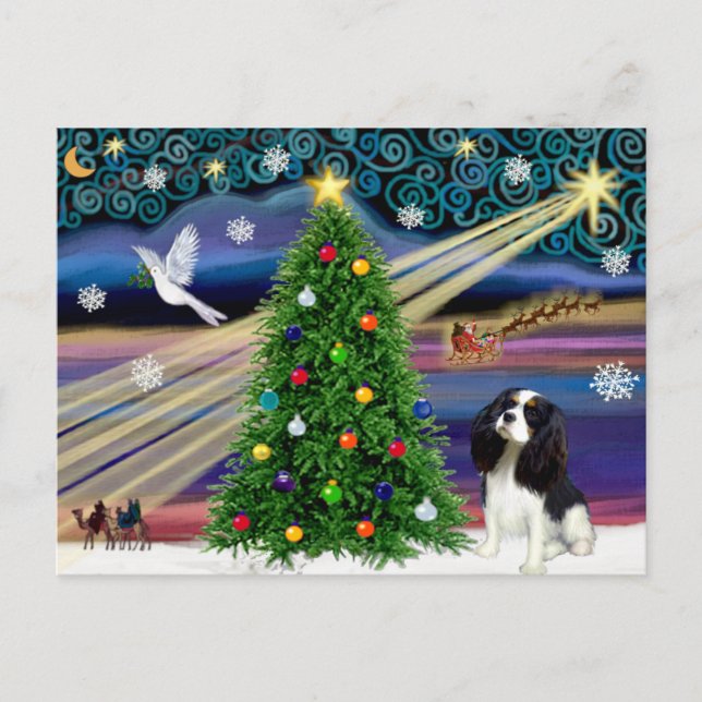 Postal Magia de Navidad Cavalier King Charles (Tri) (Anverso)