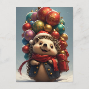 Postal 🎄 Magia Navideña Adorable Erizo ❄️ Invierno