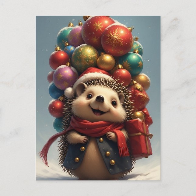 Postal 🎄 Magia Navideña Adorable Erizo ❄️ Invierno (Anverso)
