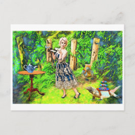 Postal Magia Tea Fiesta fantasía animales de jardín
