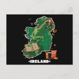 Postal Magical Ireland Map Leprechaun Rainbow