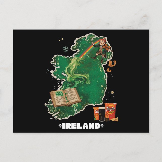 Postal Magical Ireland Map Leprechaun Rainbow (Anverso)