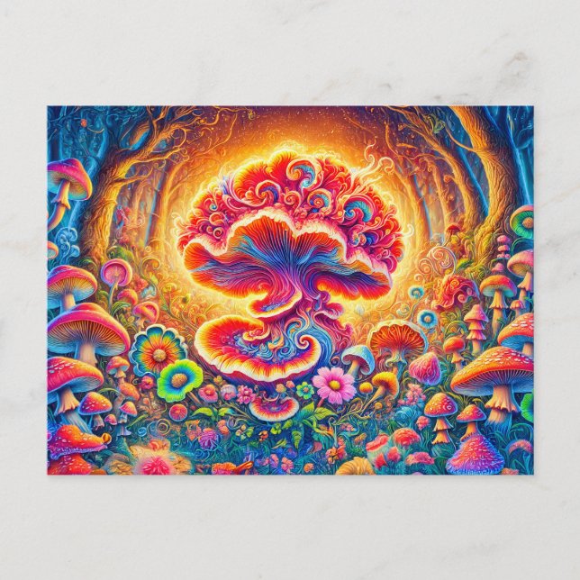 Postal Magical Mushrooms Psychedelic Forest Fantasy (Anverso)