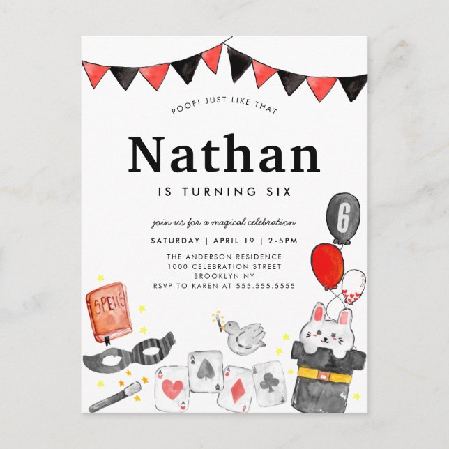 Postal Magician Rabbit Deck Card Wand Magic Show Cumpleañ (Anverso)