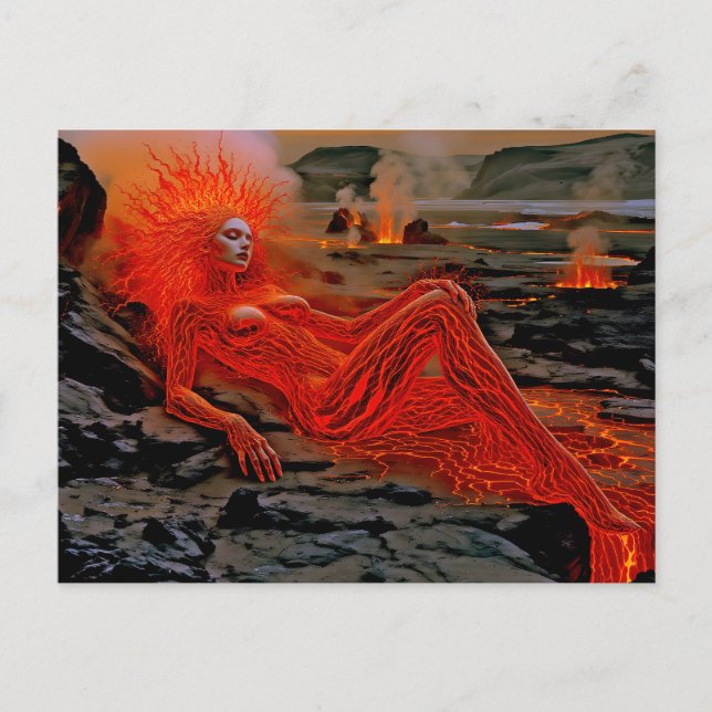 Postal "Magma durmiente" - Retrato de mujer volcánica (Anverso)