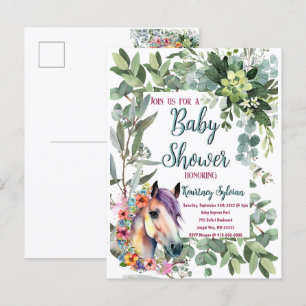 Postal Magnífica acuarela Floral Horse Baby Shower