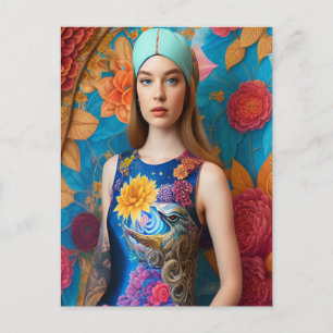 Postal Magnífica dama con tatuaje