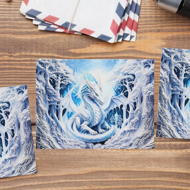 Postal Magnífica Fantasía de Dragón Blanco (Embrace magic with a magnificent White Dragon Fantasy postcard, perfect for enthusiasts of dragons.)