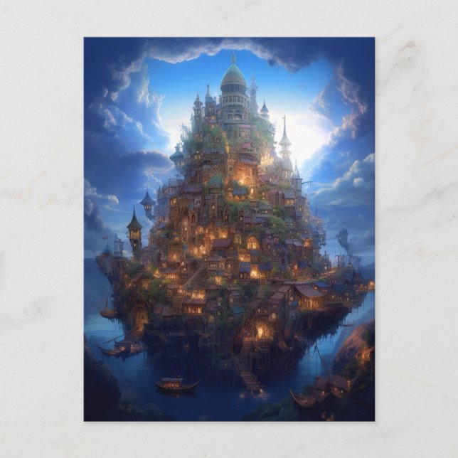 Postal Magnífica Fantasy Castle City Surreal Postcard (Anverso)