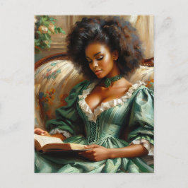 Postal Magnífica Mujer Negra leyendo un libro en interior