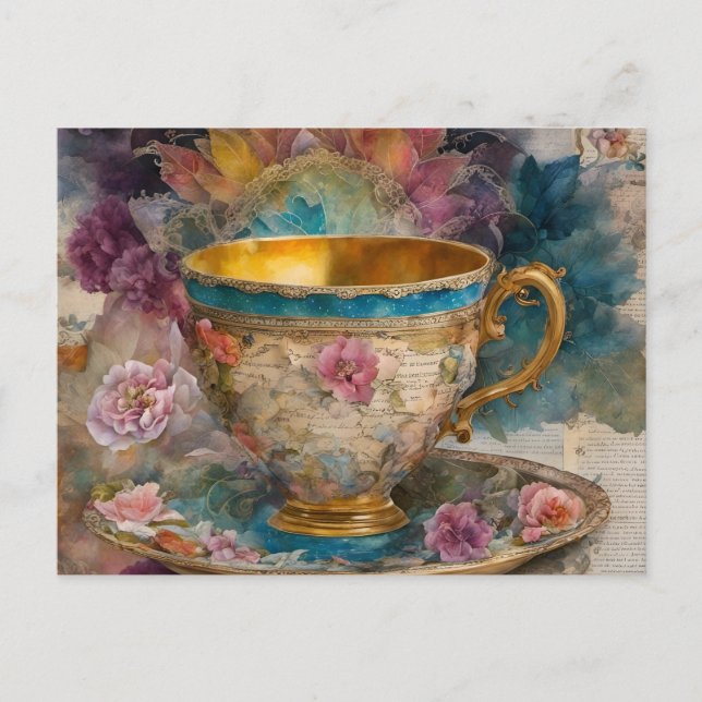 Postal Magnífica pintura de medios mixtos de tacup (Anverso)