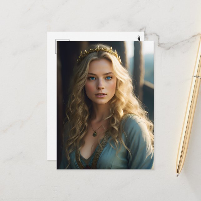 Postal Magnífica Princesa Rubia Con Ojos Azules (Anverso/Reverso In Situ)