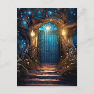 Postal Magnífica puerta antigua de fantasía forestal enca