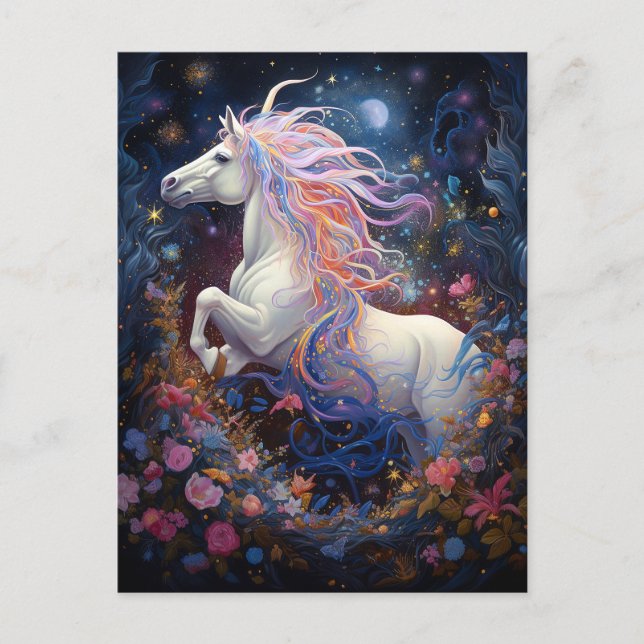 Postal Magnífico arte de fantasía de caballo blanco (Anverso)
