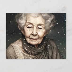 Postal Magnífico arte digital de anciana mujer