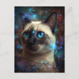 Postal Magnífico gato siamés arte de fantasía