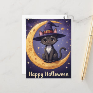 Postal Magnífico Gorra de brujas de gato negro de Hallowe