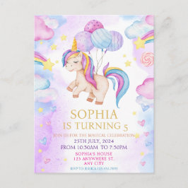 Postal Magnífico Pastel Unicornio Fiesta de Cumpleaños de