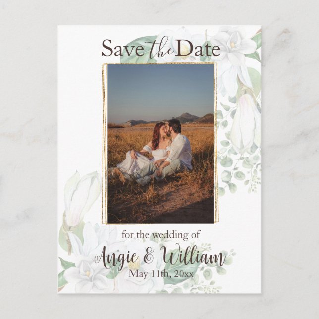 Postal Magnolia acuarela moderna salva la foto de la fech (Anverso)