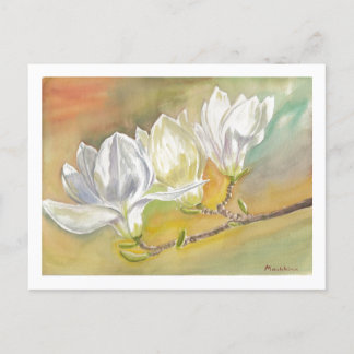 Postal Magnolia floreciendo acuarela por E.Mashkina