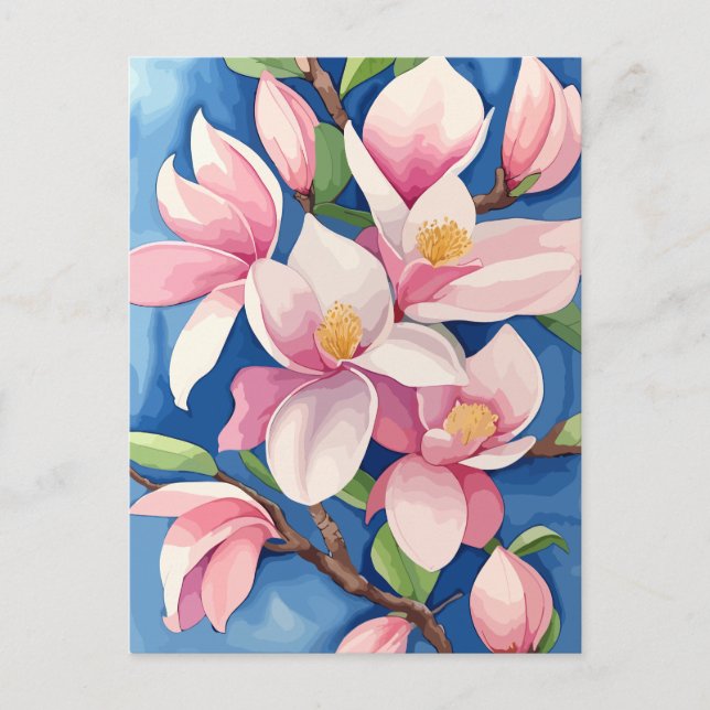 Postal Magnolia rosa con coloración acuática (Anverso)