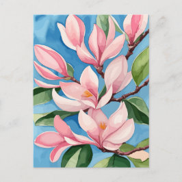 Postal Magnolia rosa con coloración acuática