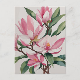 Postal Magnolia rosa con coloración acuática