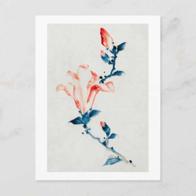 Postal Magnolia rosa, Hokusai, Ukiyo-e (Anverso)