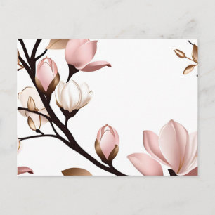 Postal Magnolia Rosa Rubor sobre Blanco