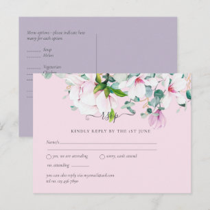Postal Magnolias Rosadas Eucalipto Lavanda Boda rsvp Po