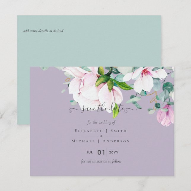 Postal Magnolias rosadas Lilac Eucalyptus Boda Salven Fec (Anverso / Reverso)