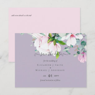 Postal Magnolias Rosadas Lilas Eucalipto Boda Fechas de R
