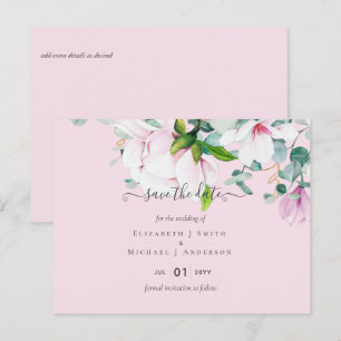 Postal Magnolias rosadas Sage Eucalyptus Boda Salven Fech