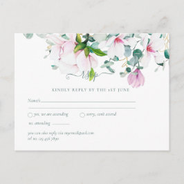 Postal Magnolias rosadas Sage Eucalyptus Wedding rsvp Pos