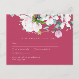 Postal Magnolias rosadas Sage Eucalyptus Wedding rsvp Pos
