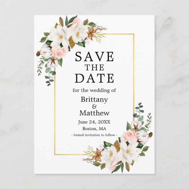 Postal Magnolias Roses Rosa Rosado Marco Dorado Guardar L (Anverso)