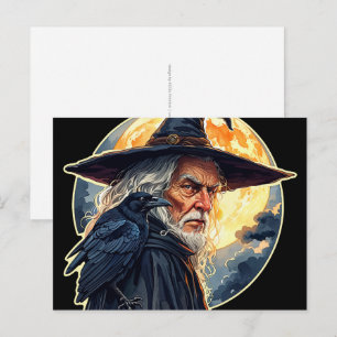Postal Mago con un Cuervo - Diversión para Fans de Hallow
